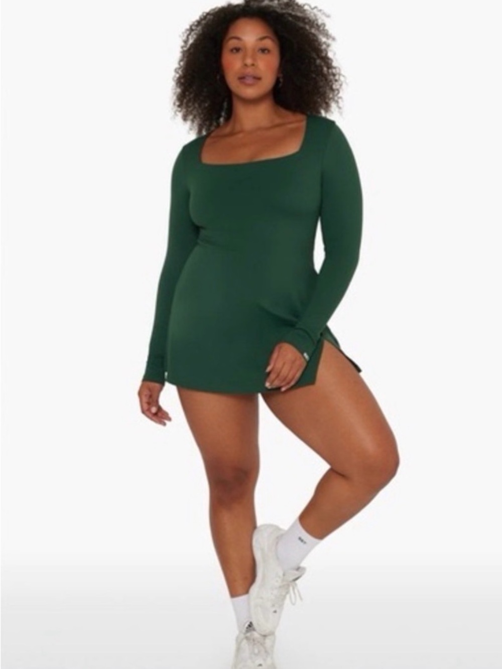 SET Active Forest Green Long-Sleeve Square Neck Mini Active Dress Sport Body XL